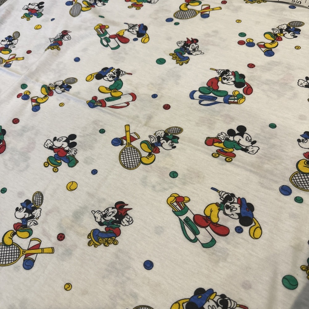 Vtg‎ 80s Disney Fabric 60" By 39" Mickey Minnie Golf Tennis Roller Skate Cotton